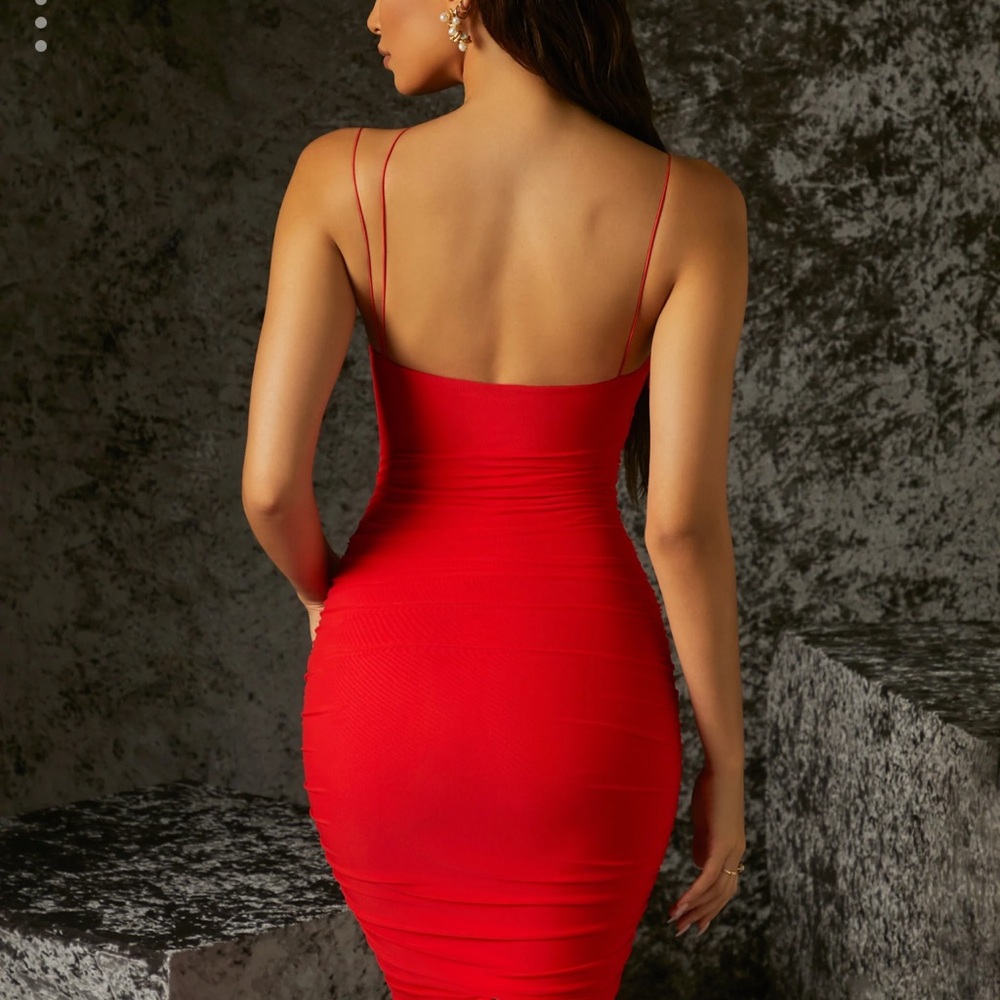 Cowl Neck Midi Dress in Red